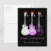 Gepersonaliseerde Merry Christmas Pink gitaren Feestdagenkaart (Voorkant / Achterkant)