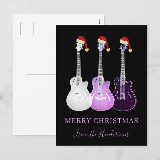 Gepersonaliseerde Merry Christmas Pink gitaren Feestdagenkaart (Voorkant / Achterkant)