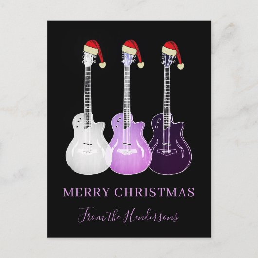 Gepersonaliseerde Merry Christmas Pink gitaren Feestdagenkaart (Voorkant)