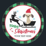 Gepersonaliseerde Merry Christmas Puppy Santa Slei Ronde Sticker<br><div class="desc">Kerst stickers. Aangepaste Stickers Voeg uw eigen douanenaam,  monogram,  citaat of gezegde toe. U kunt de achtergrondkleur wijzigen.</div>