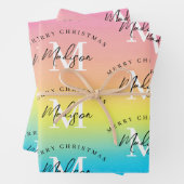 Gepersonaliseerde Merry Christmas Rainbow Monogram Inpakpapier Vel (In situ)