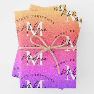 Gepersonaliseerde Merry Christmas Rainbow Monogram Inpakpapier Vel
