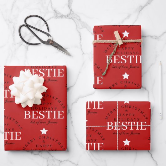 Gepersonaliseerde Merry Christmas Red Monogram Bes Inpakpapier Vel (Voorkant)