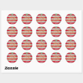 Gepersonaliseerde Merry Christmas Red Stripes Ronde Sticker (Vel)