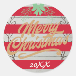 Gepersonaliseerde Merry Christmas Red Stripes Ronde Sticker