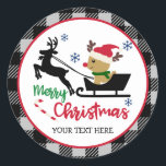 Gepersonaliseerde Merry Christmas Rendier Santa Sl Ronde Sticker<br><div class="desc">Kerst stickers. Aangepaste Stickers Voeg uw eigen douanenaam,  monogram,  citaat of gezegde toe. U kunt de achtergrondkleur wijzigen.</div>