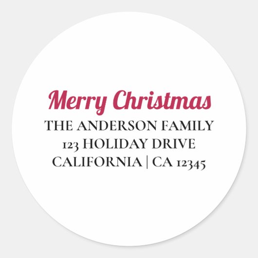 Gepersonaliseerde Merry Christmas Retour Adres Sti Ronde Sticker (Voorkant)