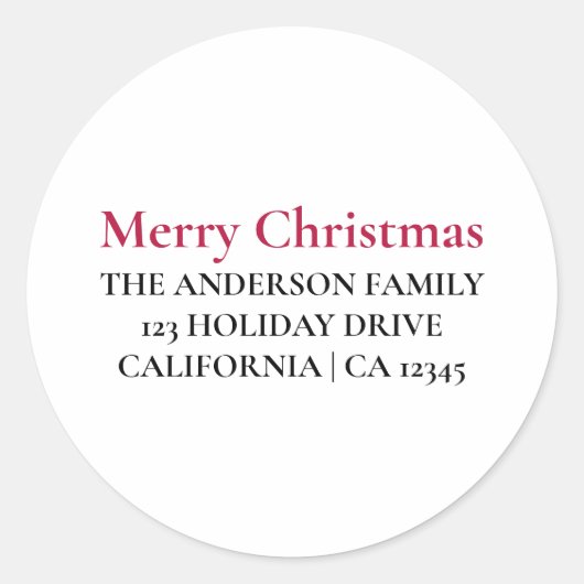 Gepersonaliseerde Merry Christmas Retour Adres Sti Ronde Sticker (Voorkant)