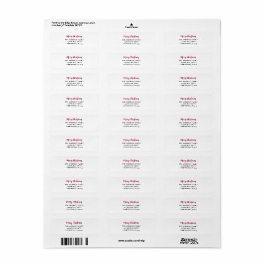 Gepersonaliseerde Merry Christmas Return Address L Etiket (Full Sheet)
