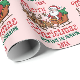 Gepersonaliseerde Merry Christmas Santa Sleigh Rei Cadeaupapier