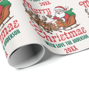Gepersonaliseerde Merry Christmas Santa Sleigh Rei Cadeaupapier