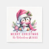 Gepersonaliseerde Merry Christmas Schattige Pengui Servet (Voorkant)