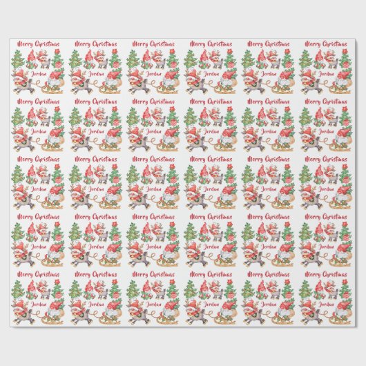 Gepersonaliseerde Merry Christmas Schattigee Gnome Cadeaupapier (Vlak)