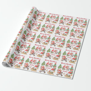 Gepersonaliseerde Merry Christmas Schattigee Gnome Cadeaupapier