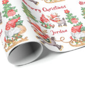 Gepersonaliseerde Merry Christmas Schattigee Gnome Cadeaupapier (Rol Hoek)