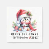 Gepersonaliseerde Merry Christmas Schattigee Pingu Servet (Voorkant)