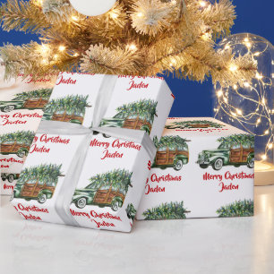 Gepersonaliseerde Merry Christmas Tree Boerderij T Cadeaupapier