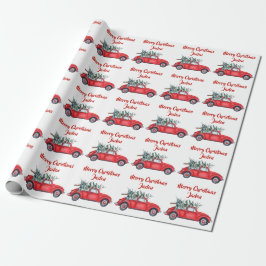 Gepersonaliseerde Merry Christmas Tree Red Boerder Cadeaupapier