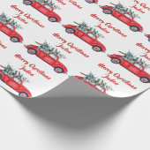Gepersonaliseerde Merry Christmas Tree Red Boerder Cadeaupapier (Hoek)