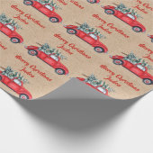 Gepersonaliseerde Merry Christmas Tree Red Boerder Cadeaupapier (Hoek)