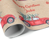 Gepersonaliseerde Merry Christmas Tree Red Boerder Cadeaupapier (Rol Hoek)