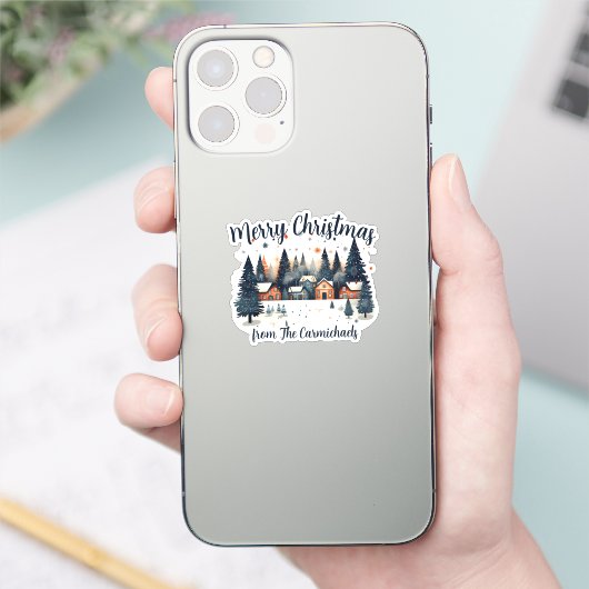 Gepersonaliseerde Merry Christmas Village Sticker (Telefoon)