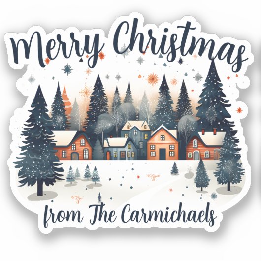 Gepersonaliseerde Merry Christmas Village Sticker (Voorkant)