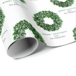 Gepersonaliseerde Merry Christmas Waterverf Krans Cadeaupapier<br><div class="desc">Geef je cadeaus een vleugje klassieke, gepersonaliseerde charme met dit prachtige kerstinpakpapier. Het ontwerp heeft een herhalend patroon van een met de hand geschilderde kerstkrans, waardoor een tijdloos en artistiek gevoel ontstaat. De krans wordt prachtig aangevuld met een gedurfde "Merry Christmas" groet en jouw naam / s, ervoor te zorgen...</div>