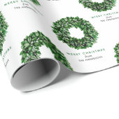 Gepersonaliseerde Merry Christmas Waterverf Krans Cadeaupapier (Rol Hoek)