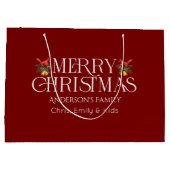 Gepersonaliseerde Merry Christmas White Retro Typo Groot Cadeauzakje (Achterkant)