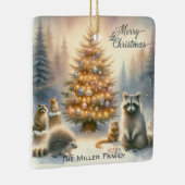 Gepersonaliseerde Merry Christmas Woodland Animals Keramisch Ornament (Rechts)