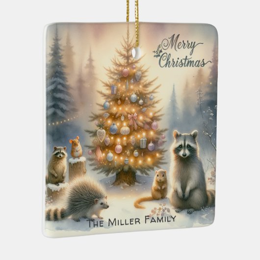 Gepersonaliseerde Merry Christmas Woodland Animals Keramisch Ornament (Rechts)