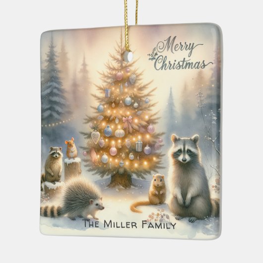 Gepersonaliseerde Merry Christmas Woodland Animals Keramisch Ornament (Links)