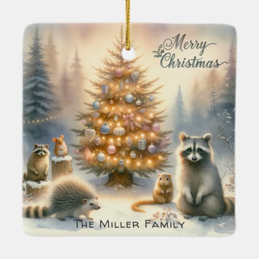 Gepersonaliseerde Merry Christmas Woodland Animals Keramisch Ornament (Achterkant)
