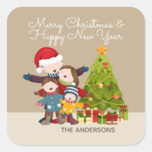 Gepersonaliseerde Merry Family Kerst sticker Seal