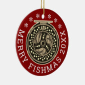 Gepersonaliseerde "Merry Fishmas"-vluchthavens Keramisch Ornament (Rechts)