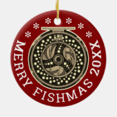 Gepersonaliseerde "Merry Fishmas"-vluchthavens Keramisch Ornament (Achterkant)