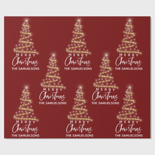 Gepersonaliseerde Merry Gold Tree Red Cadeaupapier (Vlak)