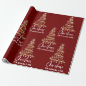 Gepersonaliseerde Merry Gold Tree Red Cadeaupapier (Uitgerold)