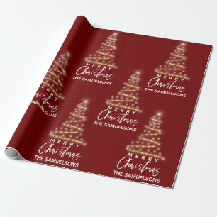 Gepersonaliseerde Merry Gold Tree Red Cadeaupapier