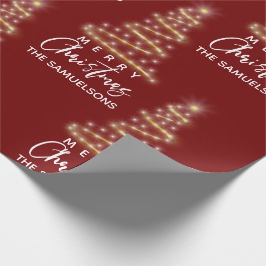 Gepersonaliseerde Merry Gold Tree Red Cadeaupapier (Hoek)