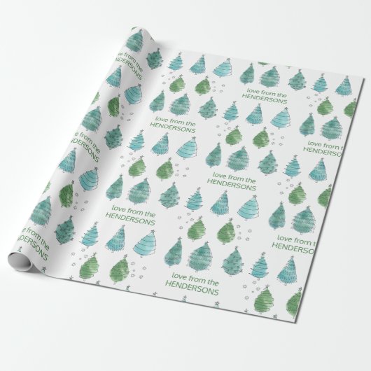 Gepersonaliseerde Merry Green Pine Trees Cadeaupapier (Uitgerold)