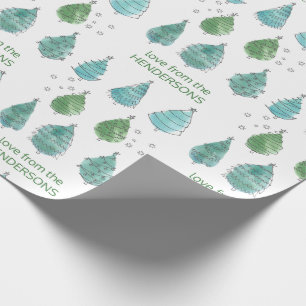 Gepersonaliseerde Merry Green Pine Trees Cadeaupapier