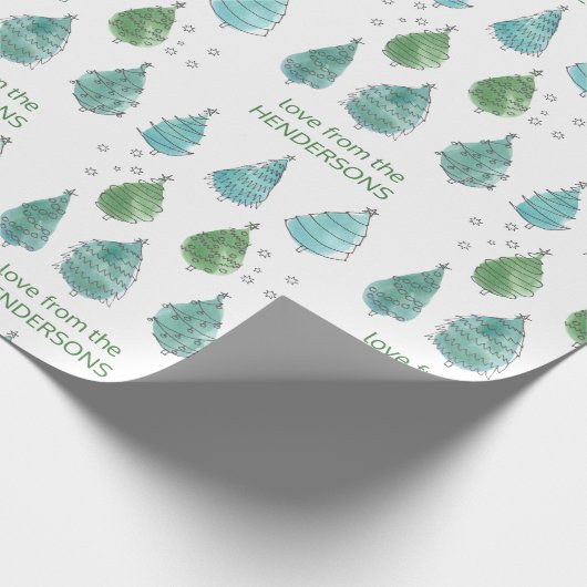 Gepersonaliseerde Merry Green Pine Trees Cadeaupapier (Hoek)