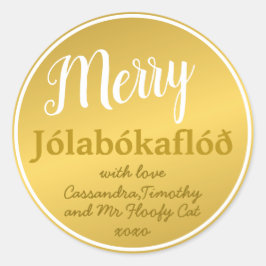 Gepersonaliseerde Merry Jólabókaflóð Familie Ronde Sticker