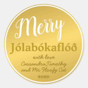 Gepersonaliseerde Merry Jólabókaflóð Familie Ronde Sticker