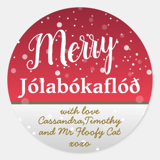 Gepersonaliseerde Merry Jólabókaflóð Rode familie Ronde Sticker (Voorkant)