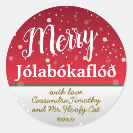 Gepersonaliseerde Merry Jólabókaflóð Rode familie Ronde Sticker