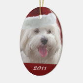 Gepersonaliseerde Merry Maltese Eerste Kerstmenoru Keramisch Ornament (Links)
