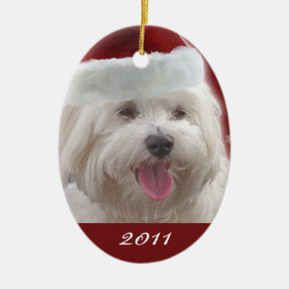 Gepersonaliseerde Merry Maltese Eerste Kerstmenoru Keramisch Ornament